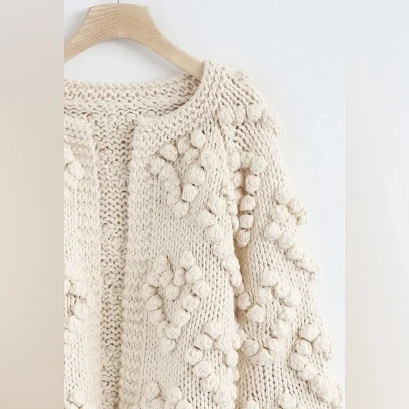 Chicwish Cream Hand-Knit Bobble Cardigan - Picture 4 of 6